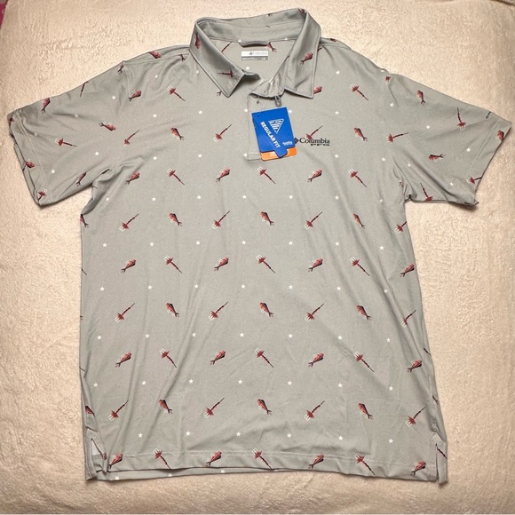 Columbia Men’s Super Slack Tide II Short-Sleeve Polo Cool Grey Starcast L NWT - Picture 3 of 12